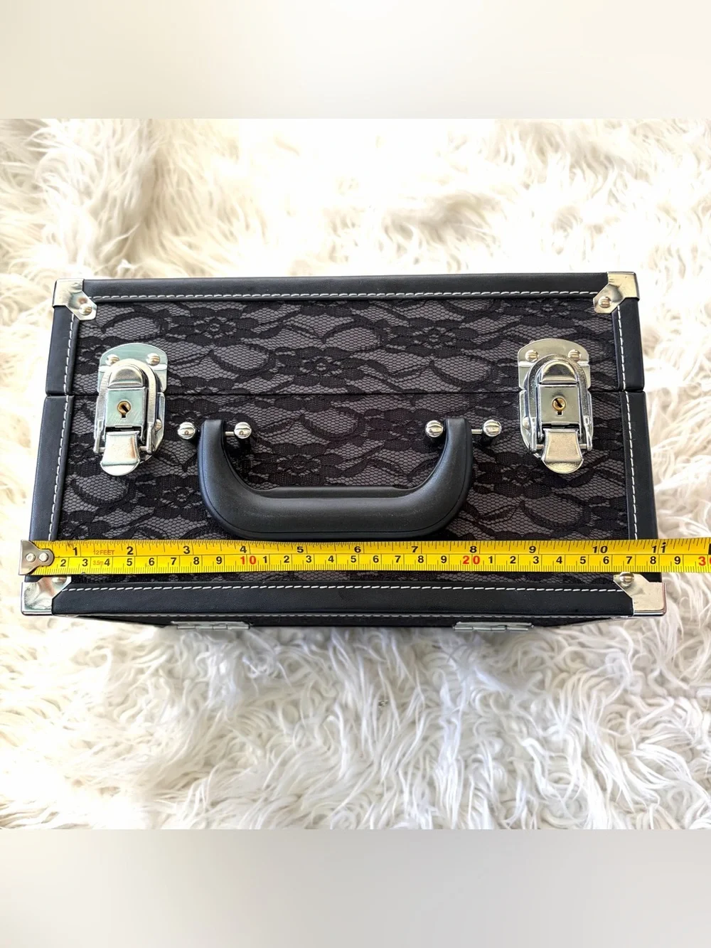 Caboodles Train Case Black Lace Cosmetic Organizer Case Portable Makeup Storage